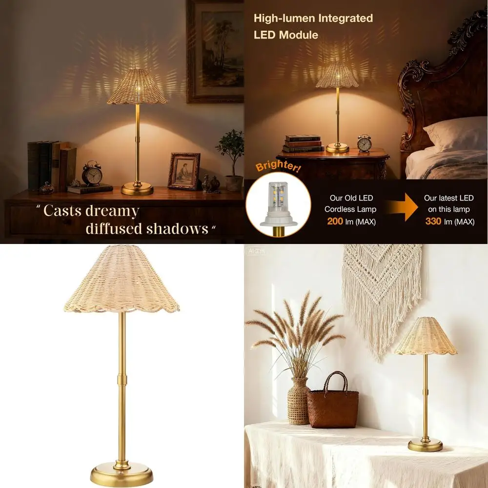 

20.5 Tall Rattan Table Lamp with 5200mAh Rechargeable Battery, 3-Level Dimming, 320 Lumen LED for Home, Restaurant, and Hotel Di