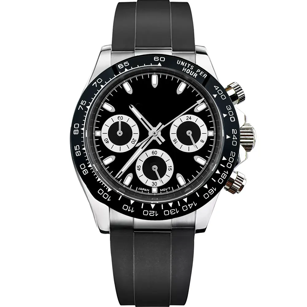 شعار مخصص فاخر للرجال 39 مللي متر ساعة كوارتز كرونوغراف الياقوت المألوف العصرية أنيق الرياضة شريط مطاطي ساعة اليد #4