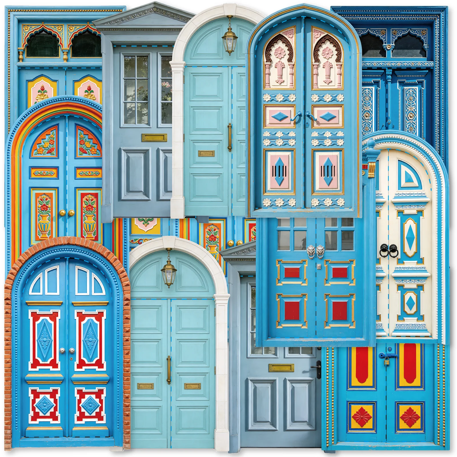 Etori Life 20Pcs Clear Sky Blue Art Shop Door Stickers with Intricate Patterns, Colorful Arch Designs, DIY Card Backgrounds, Suitable for Gift Paper Bags, Room Decoration, Laptop, Phone Back Cover, Photo Albums, Guitars, Gift Box Packaging, Postcards and Envelopes, Helmets and Bicycles, Scrapbook Supplies, School Supplies, Vintage Parties, Cycling Decals, Children's Toy Stickers, Back-To-School Season