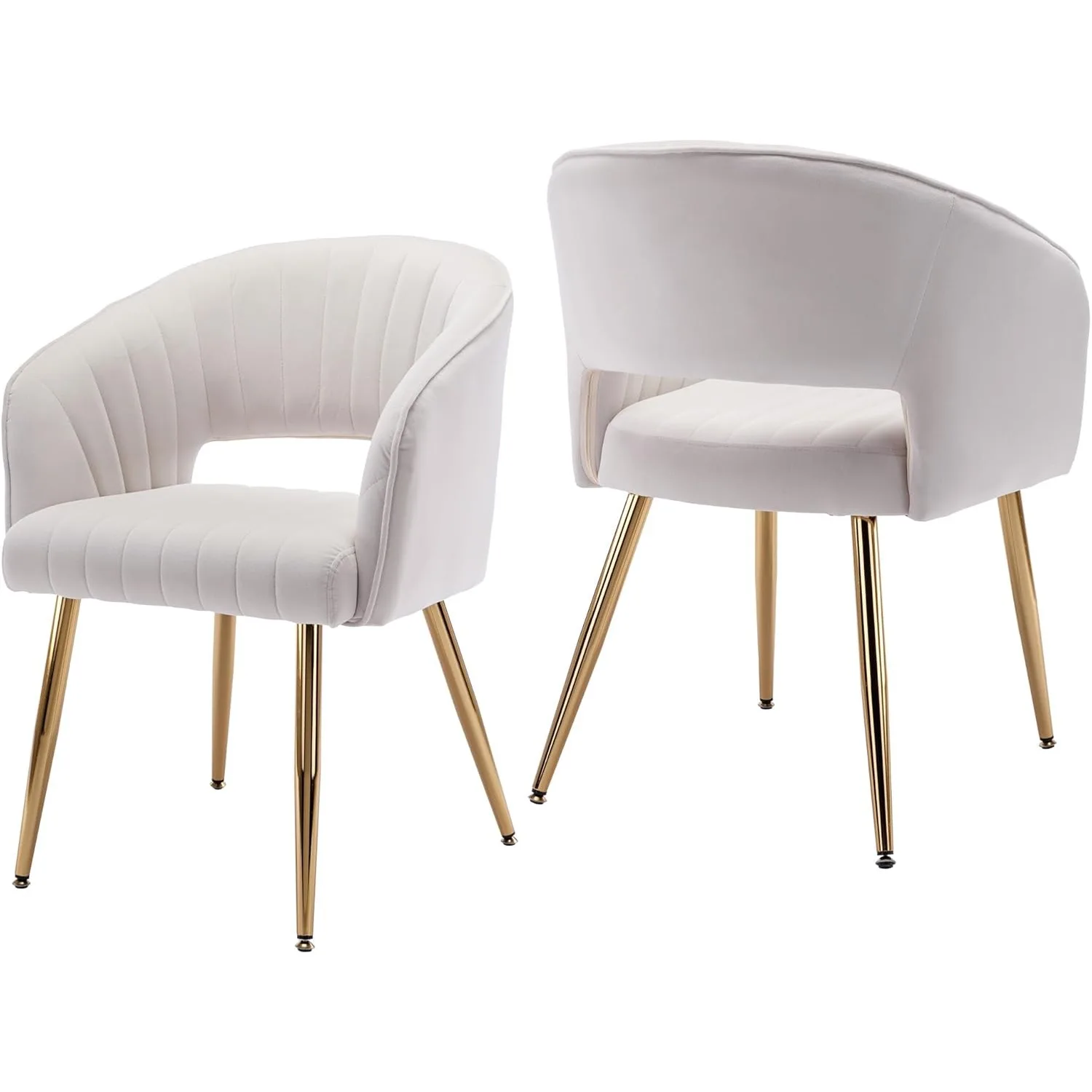 Modern Accent Chairs Set of 2, Upholstered Velvet Chairs w/ Hollow Back, Tufted Side Chairs with Gold Metal Legs