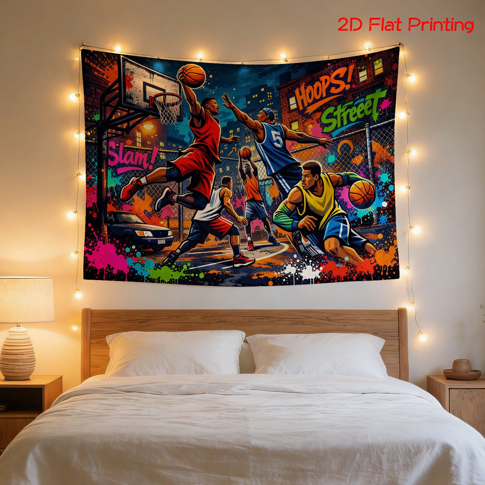 Large Basketball Tapestry Wall Art Street Graffiti Sports Decor Pop Culture Hanging Poster 180x280cm