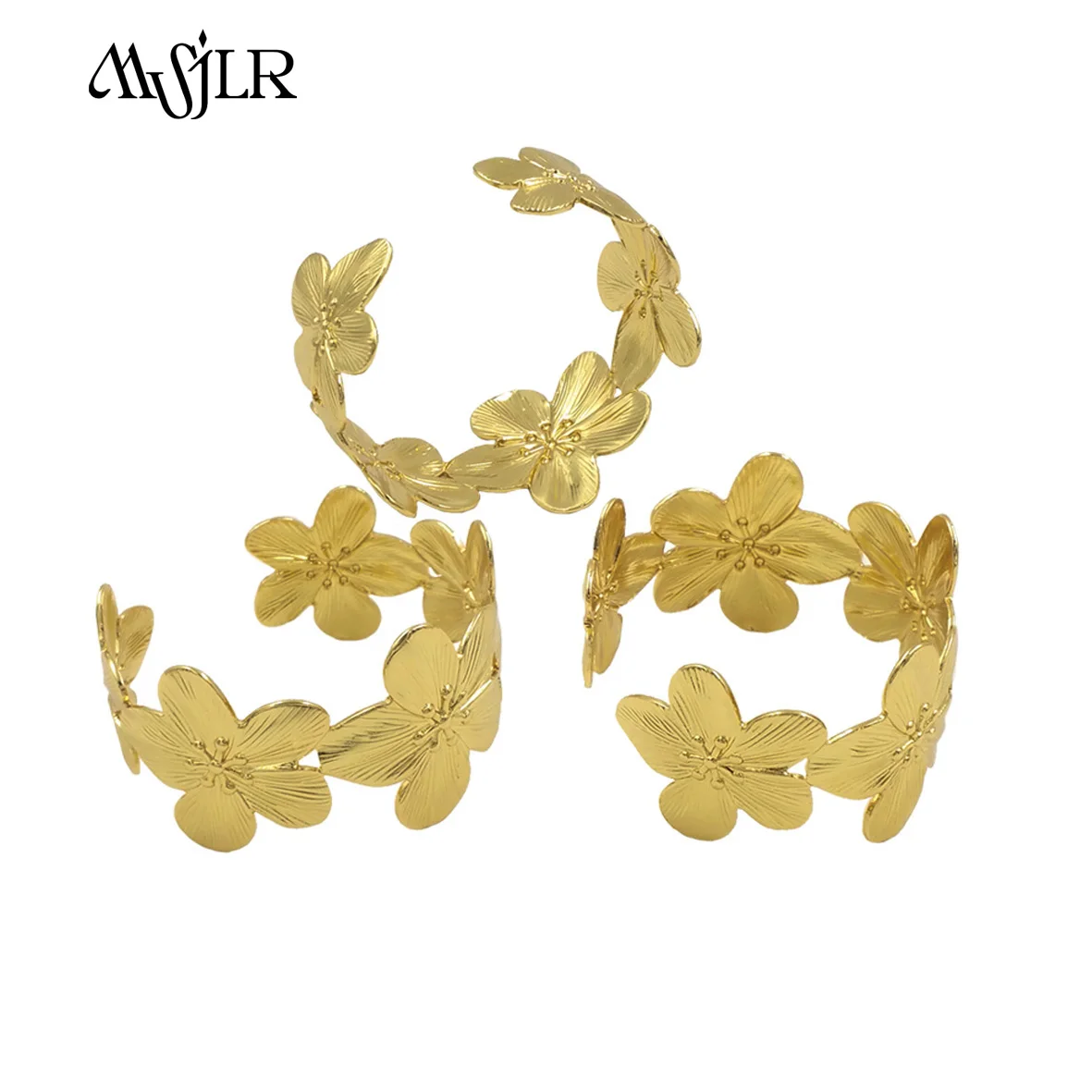 MVB083  New Style Popular High-end Feel  With Flower Shape Yellow Brass Bangle For Women Anniversary Gifts