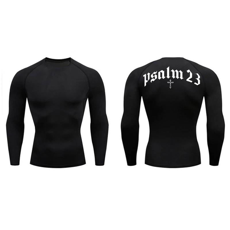 Psalm 23 Cross Print Compression Shirt for Men Sporty Quick Dry Tees Tshirt Tops Gym Workout Fitness Undershirts Baselayers