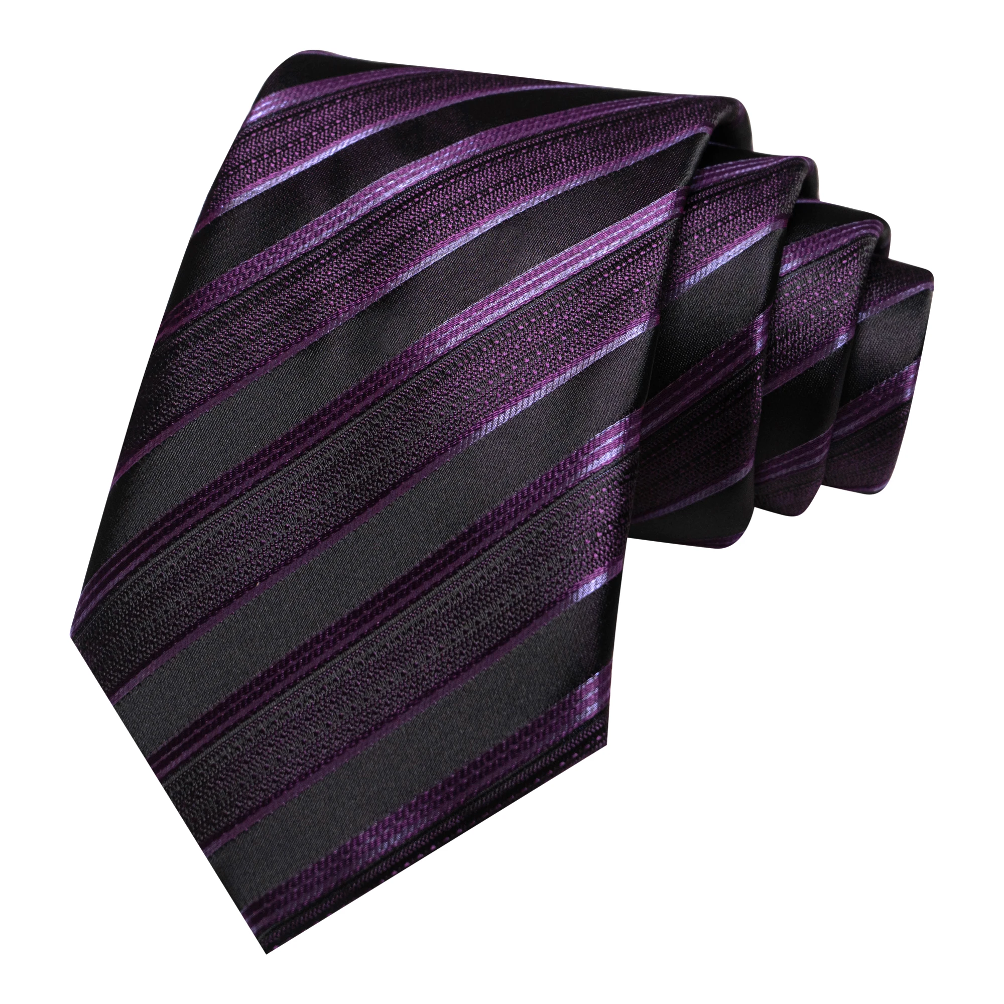 Gravatas de seda listradas em prata e roxo para homens, acessórios para casamento, gravata masculina de 8cm em jacquard, moda para negócios, festas e eventos.