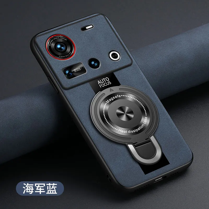For Nubia Z70 Z60 Ultra Case Magnetic Ring Holder Luxury Silicone Sheepskin Leather Plexiglass Pu Premium Shockproof Back Cover