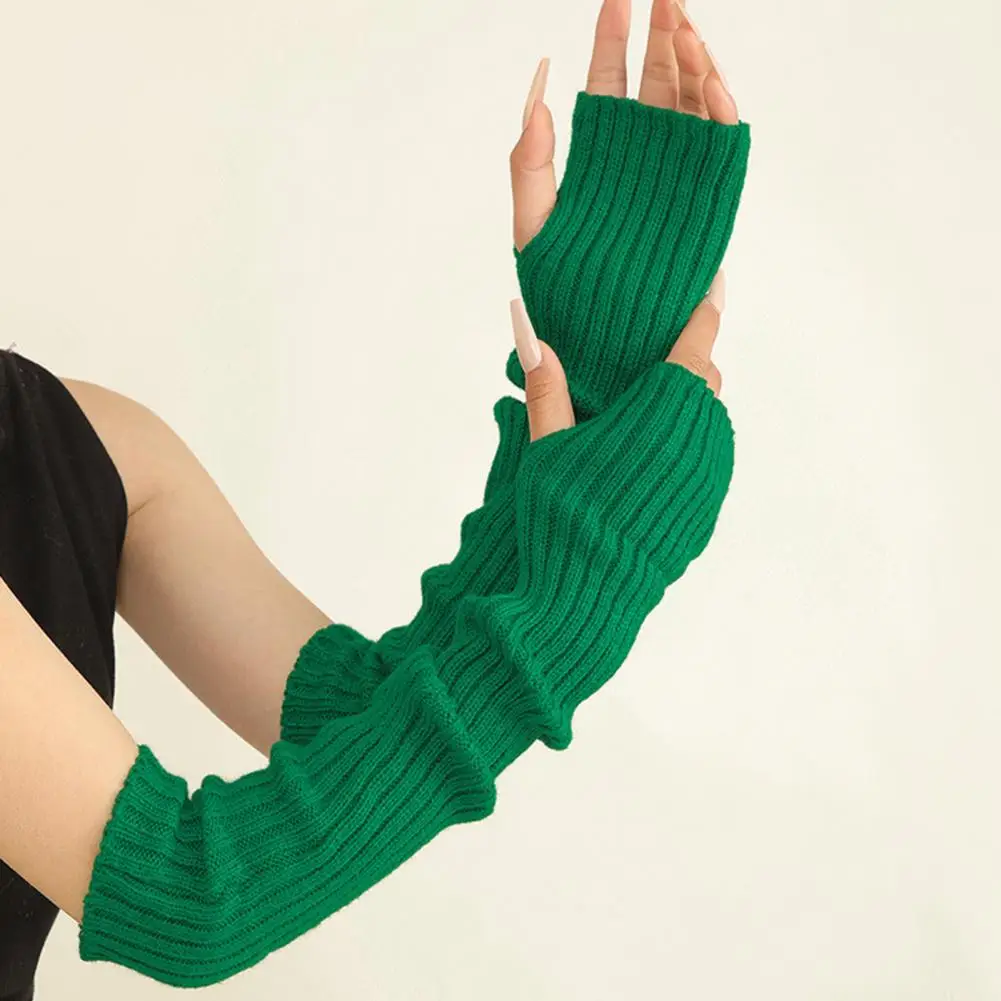 1 Pair Of Autumn And Winter Gloves Half Finger Set Knitted High Elastic Non-slip Arm Warm Solid Color Arm Sleeves