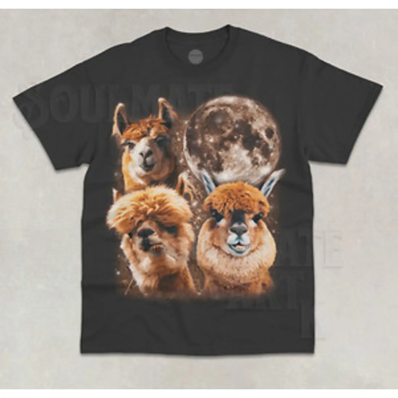 Three Alpacas Moon T Shirt Llama Funny Meme Weird  vintage Washed Soft streetwear Stylish Casual Stretched fashion graphic