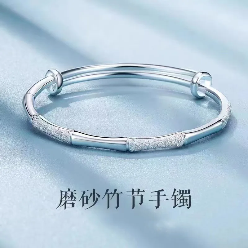 New Bamboo Silver Bracelet, Women's Solid Push-Pull, Vintage, Bamboo