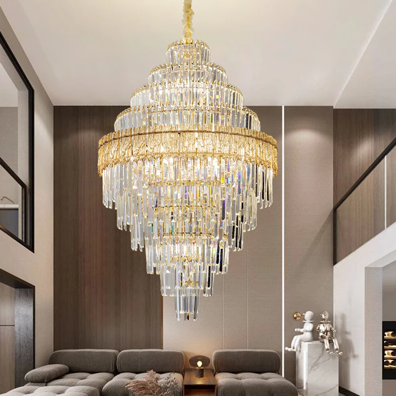 Duplex Chandelier Modern Light Luxury Pick Empty Luxury Crystal Light Villa Living Room Hanging Lamp