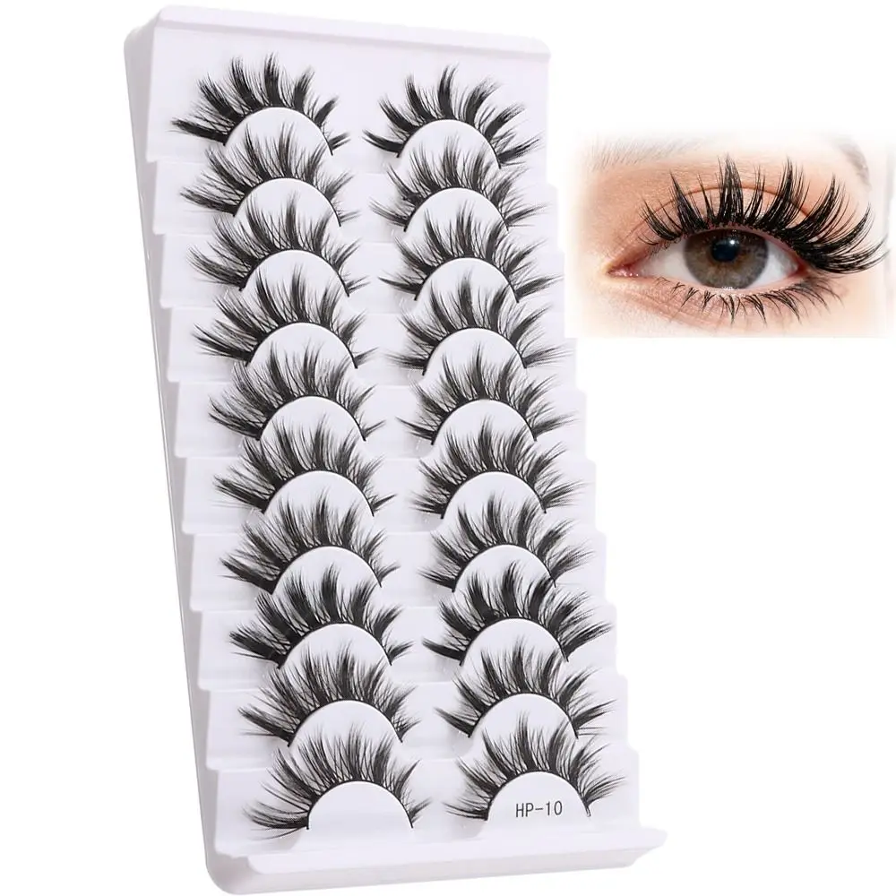 10 Pairs New Natural Long False Eyelashes Fluffy Black Stem Manga Lashes Soft Cross Fake Lashes Eye Makeup Tool