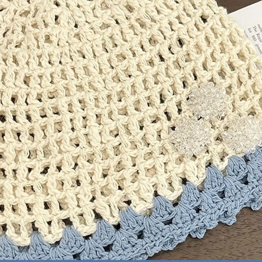 Gorro informal hecho a mano con flores de ganchillo, gorros finos de estilo bohemio, gorro de punto calado de estilo étnico coreano para exteriores