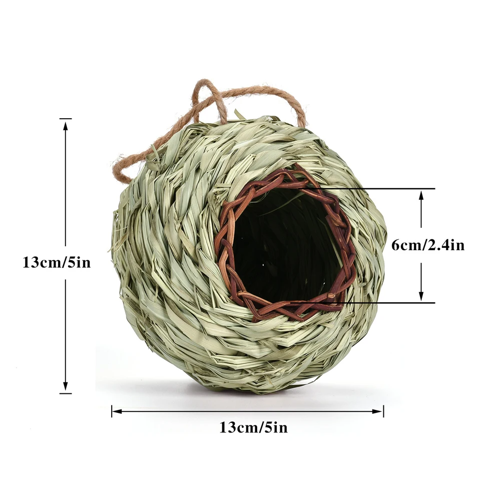 Hand-woven Natural Grass Bird House With Hanging Rope Handmade Bird Nest Shelter Hut Small Bird Hideaway