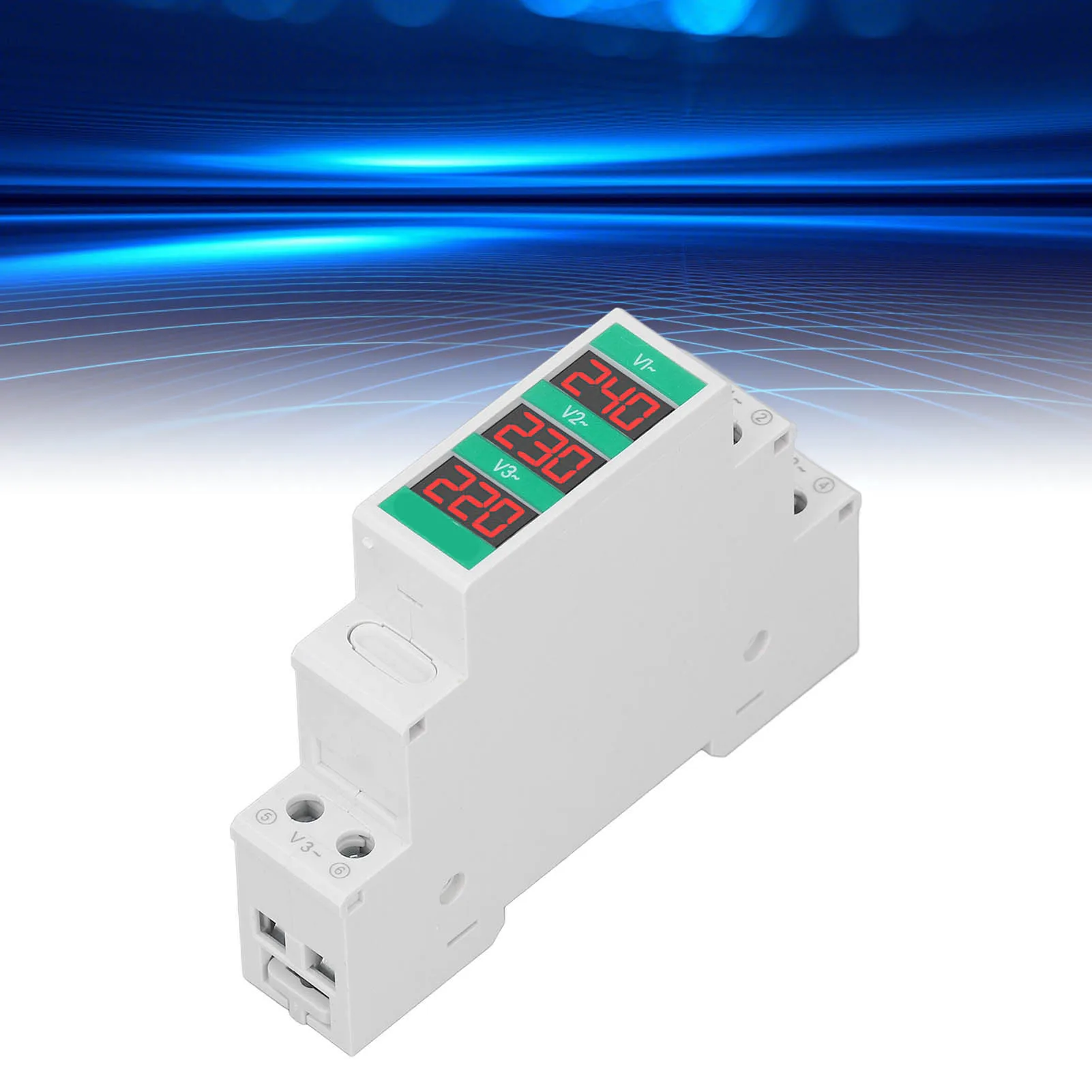 3 Phase Voltage Meter 3 Phase AC Voltmeter Din Rail Mount LCD Digital Display Voltage Meter Electric Power Meter 60‑450V