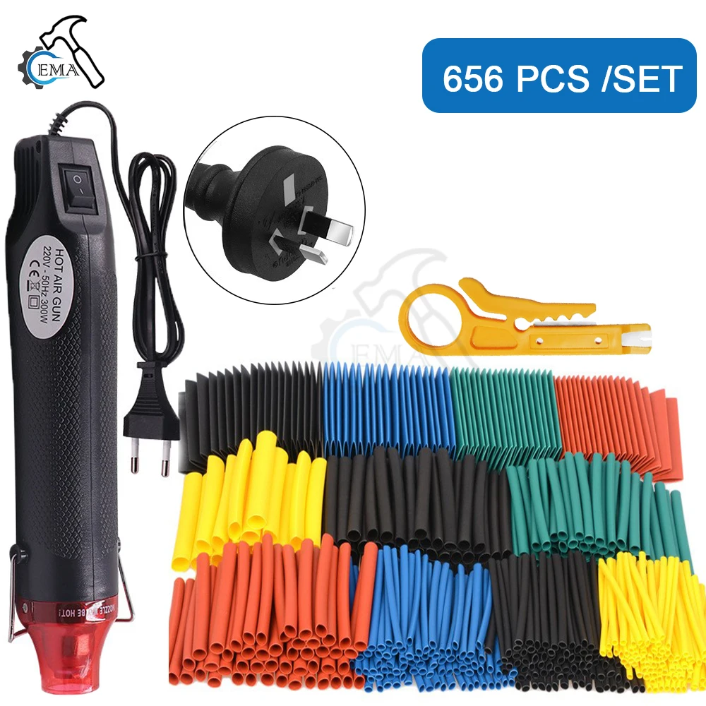 656/1060 stks Krimpkous Met 300 W Heteluchtpistolen Kit EU US 110 V 220 V Krimpkous Kit 2:1 Cover Kabel Reparatie Bescherming