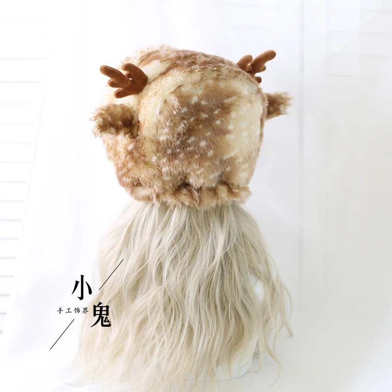 Japanese Sweet Autumn and Winter Elk Spot Hat Warm Fur Antlers Cute Earmuffs Hat Winter Fleece Lei Feng Hat