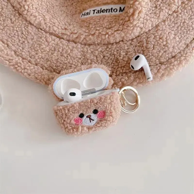 Solid Color Plush Teddy Bear Headphone Cover For Apple Airpods 1, 2, 3 Pro Protective Case Against Falls