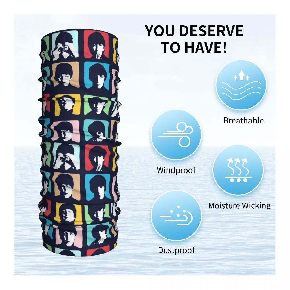 Custom Heavy Metal Rock The Beatle Bandana Neck Gaiter for Ski Camping Men Women Wrap Scarf Balaclava Warmer Face Scarf Cover