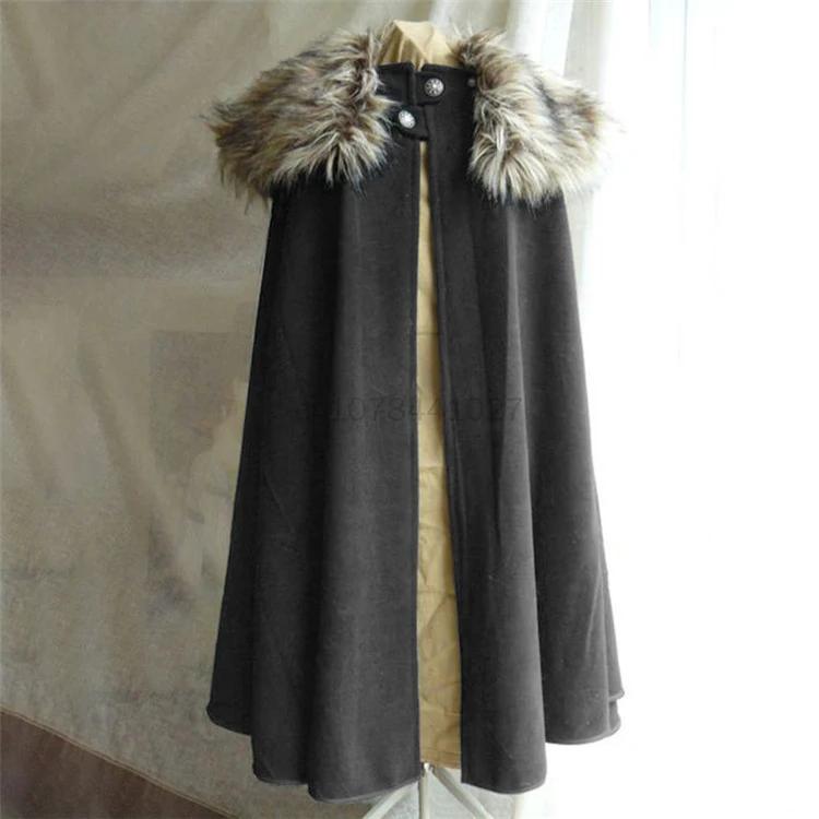 

Men's Medieval Costume Cloak Winter Fur Collar Larp Viking Cosplay Cape coat High Quality Gothic Women Cape Halloween Costume