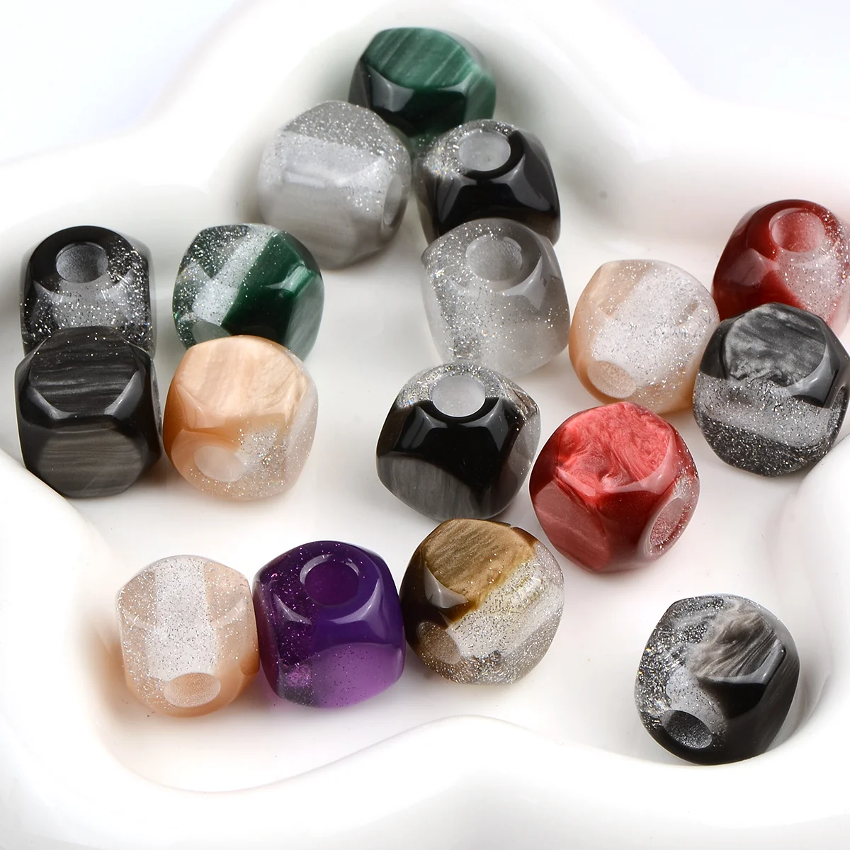 6/18pcs Random Color Faceted Imitation Stone Acrylic Beads 15*16mm Loose Beads For Bracelet Jewelry DIY Craft Making