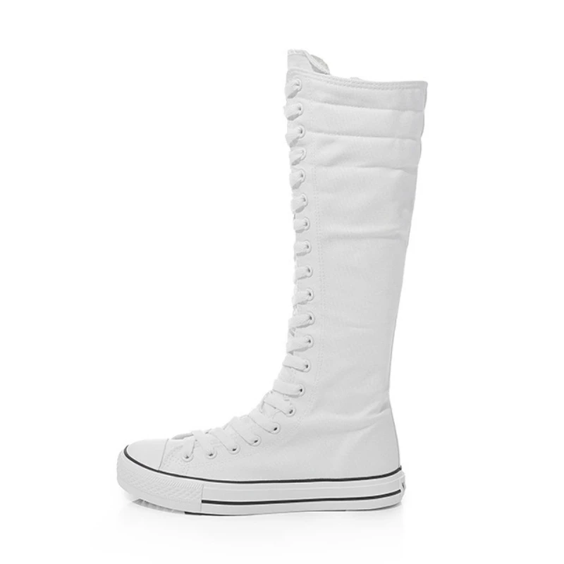 

New Design Women Casual Canvas Shoes Fashion High Top Dance Long Boots Lace-Up Zipper Comfortable Vulcanize Sneakers