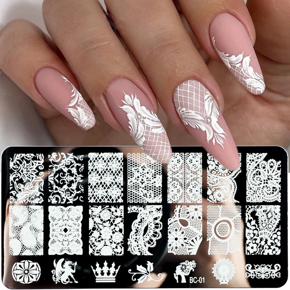 

12x6cm Nail Art Stamping Plates Lace Petals Butterfly Mandala Plants Abstract Stamp Template Polish Printing Stencils Molds BEBC