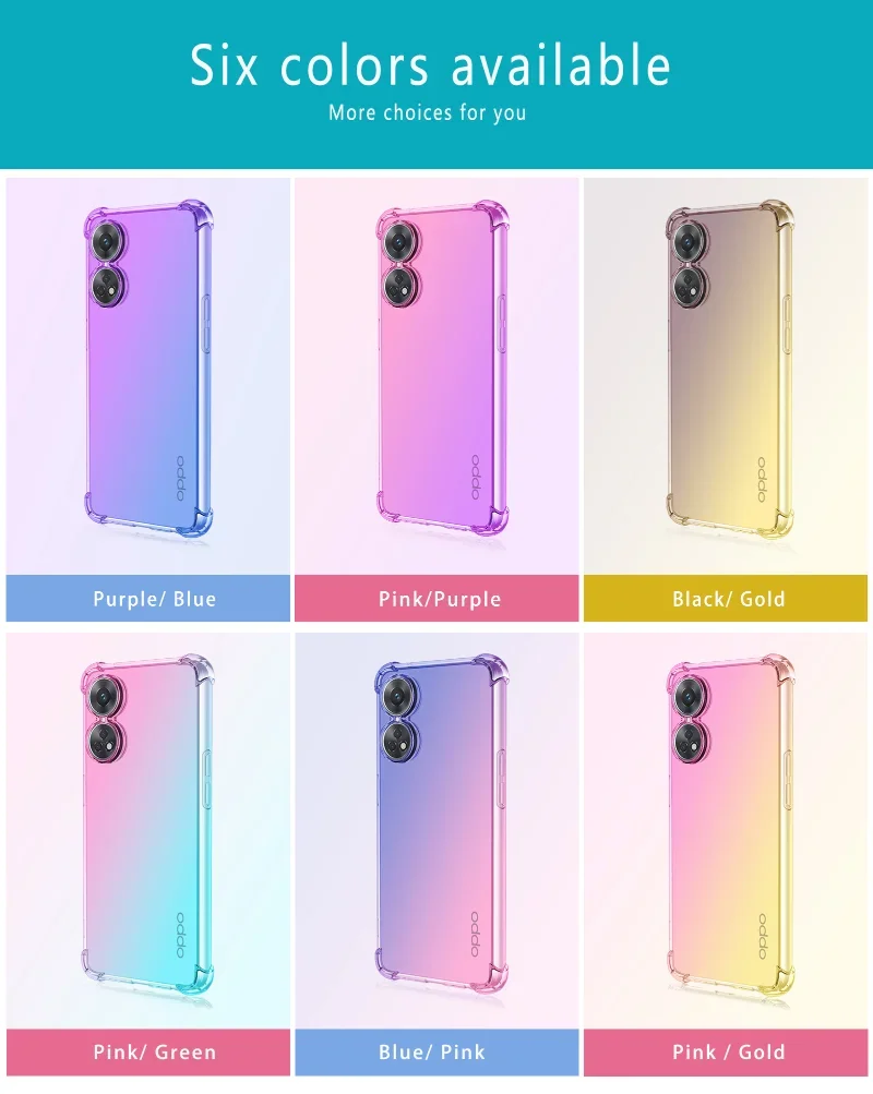 Shockproof Gradient Airbag TPU Case for OPPO Reno 10 Pro Plus 8 8T Lite 5G 4G Protective Cover Funda Coque Shell Capa