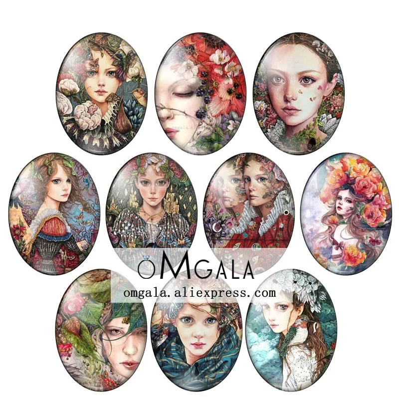 

Beautiful Fashion Girls Drawings 10pcs 13x18mm/18x25mm/30x40mm Oval photo glass cabochon demo flat back Making findings