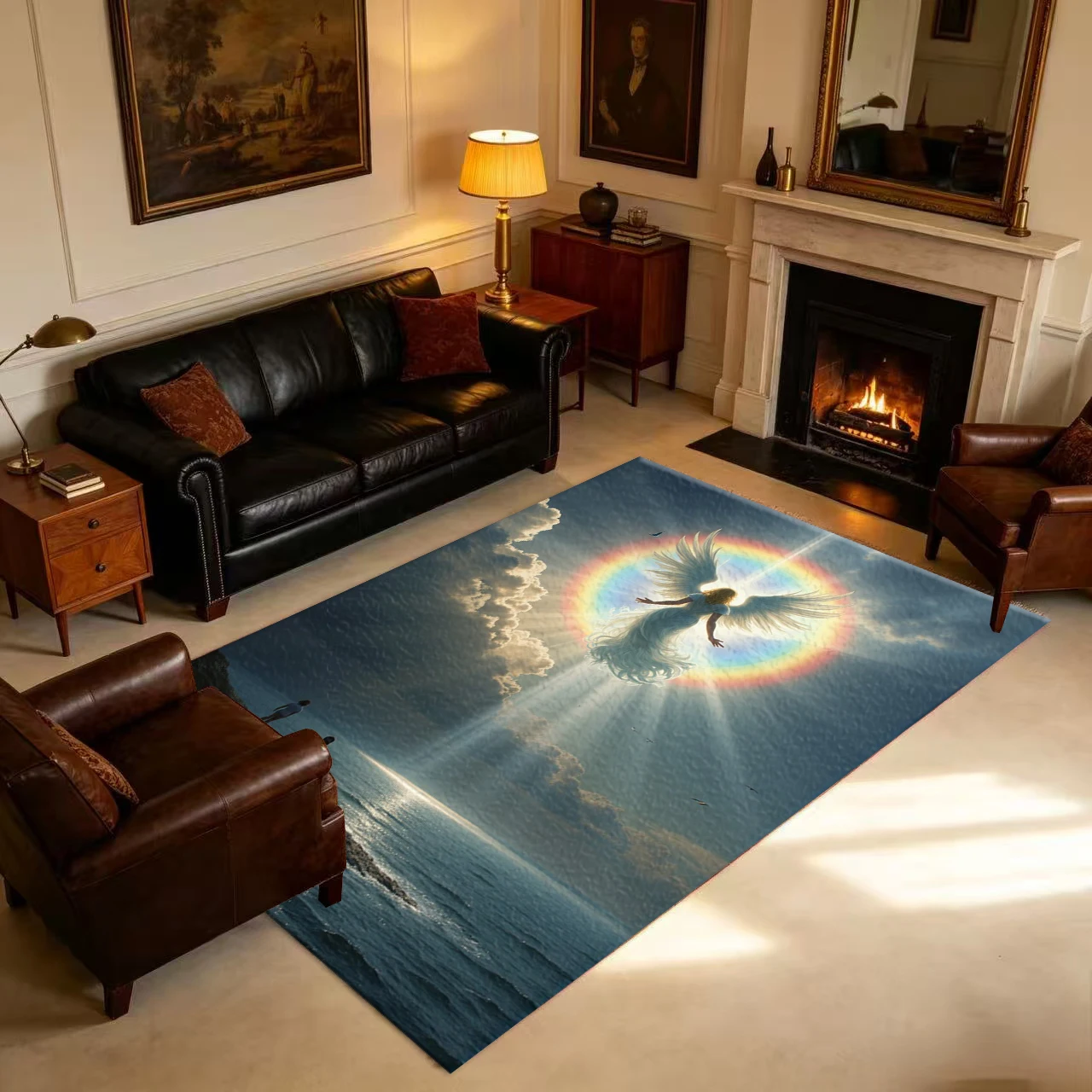 Angel Rainbow Sky Ocean Scenery Carpet Anti-Slip Dreamy Religious Art Floor Rug For Bedroom Living Room Home Decor
