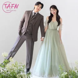 TAFN Mint Green Wedding Dresses A-line Off the Shoulder Shiny Tulle Korea Shoot Bridal Gown Custom Dress for Bride Customized