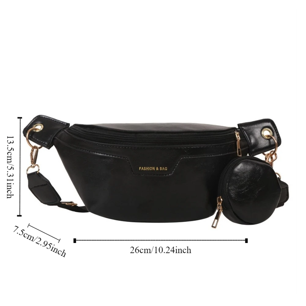 Simple Fanny Packs PU Chest Bag With Coin Purse Half Moon Bag Crossbody Waist Pack Large Capcity Korean Style Banana Bag Travel