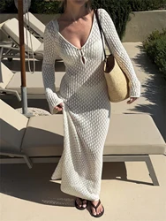 Taruxy Gehaakte Strand Maxi Jurk Sexy Gebreide Holle Bikini Badpak Cover-Up Zonwering Jurk Doorzichtig Slanke Dame