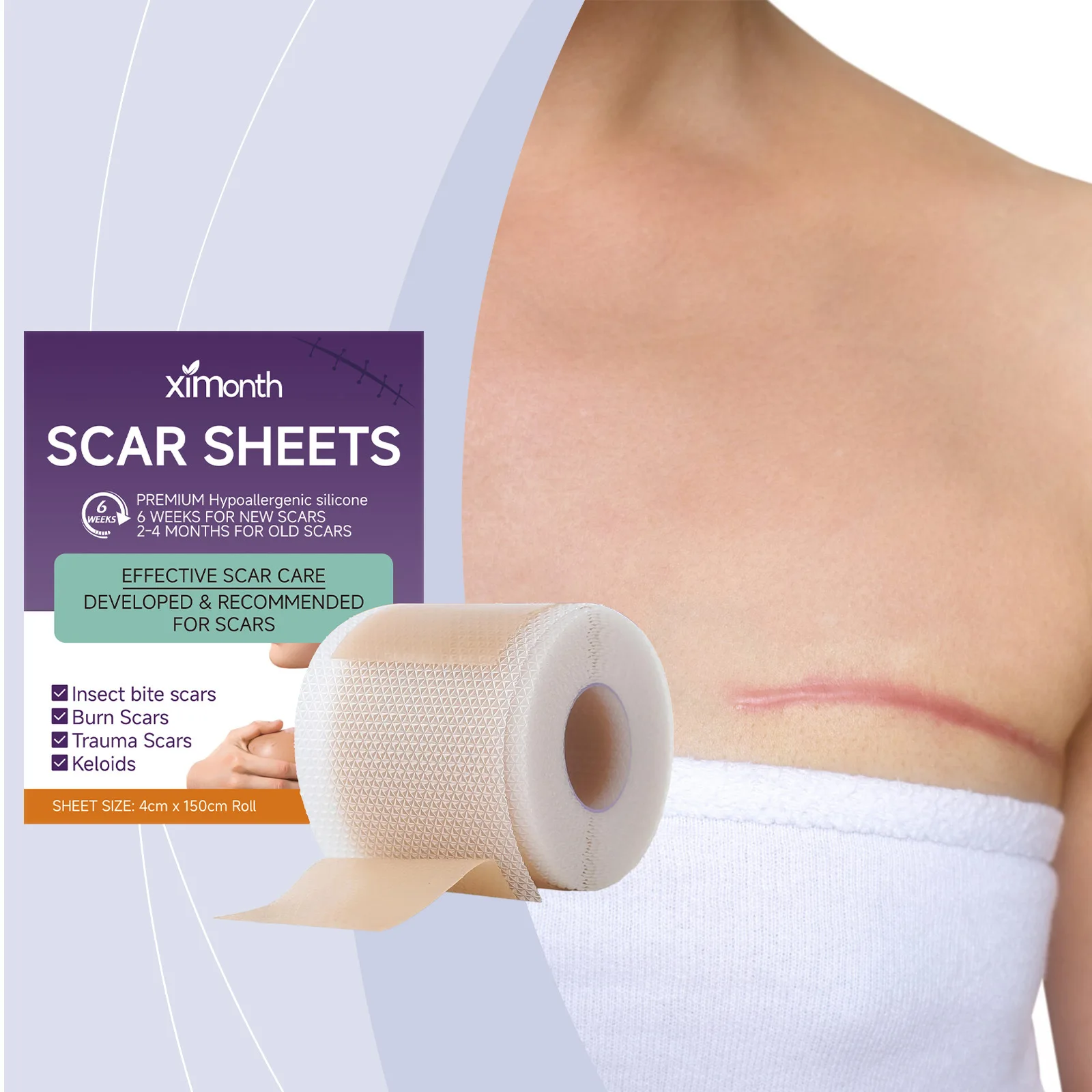 

Silicone Scar Sheet Patch Repair Burn Acne Scars Section Remooval Stretch Mark Skin Cover Self-Adhesive Waterproof Strips Tape