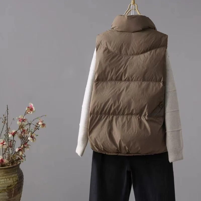 Duck Down Vest for Women, Harajuku Loose Jacket Casual Outerwear Short Waistcoat Windproof Vest, Warm Coat Y2K Autumn and Winter