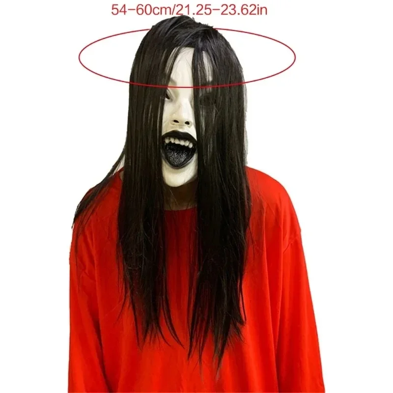 Scary Woman Masks Headwear Long Hair Witch Headpiece Halloween Decoration Party Cosplay Costume Creepier Headgear Head Prop