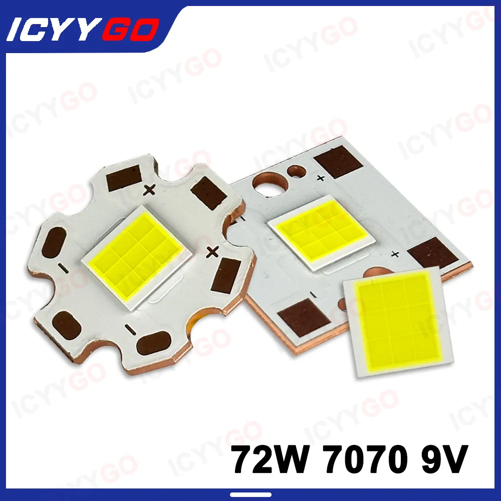 High Power 72W LED 7070 6000K Flat Lamp Beads 9V 7000mA High Brightness Car Light Lamp Beads 7070 Lamp Beads Copper Substrate