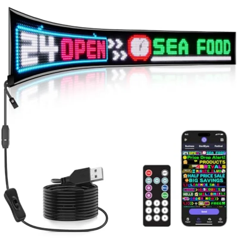LED Matrix Pixel Panel, Scrolling Bright Advertising LED Signs, Flexible USB 5V LED Car Sign Bluetooth App Control