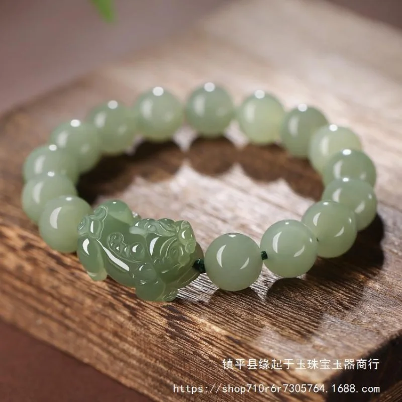 Natural Pi Xiu Men's and Women's Hetian Jade Mine Timber Water Pixiu Bracelet Send Cer