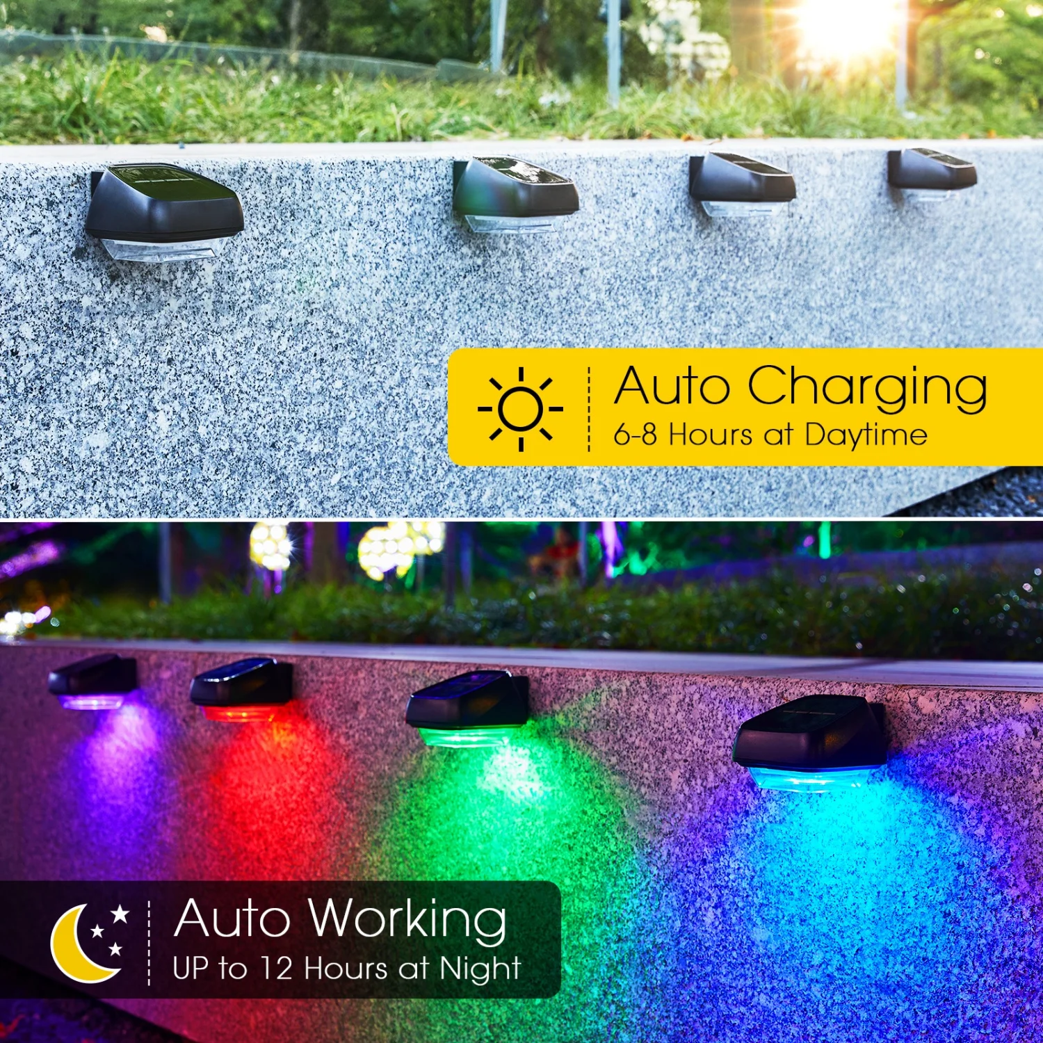 6/12 حزمة من مصابيح السياج الشمسية مع 3 أوضاع، مصابيح LED تعمل بالطاقة الشمسية، أضواء شمسية خارجية متوهجة ملونة للفناء والساحة وحمام السباحة والجدار #2