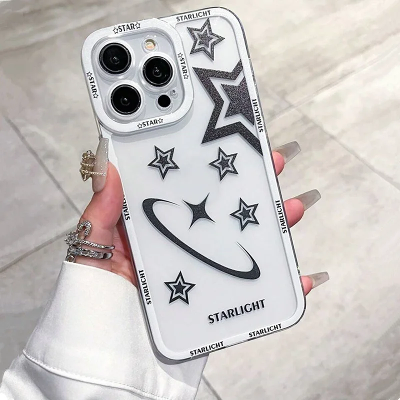 Five-Pointed Star Transparent Phone Case For iPhone 11 12 13 14 15 16 Pro Max XS XR X 7 8 Plus SE 2022 Camera Anti-Fall Cover