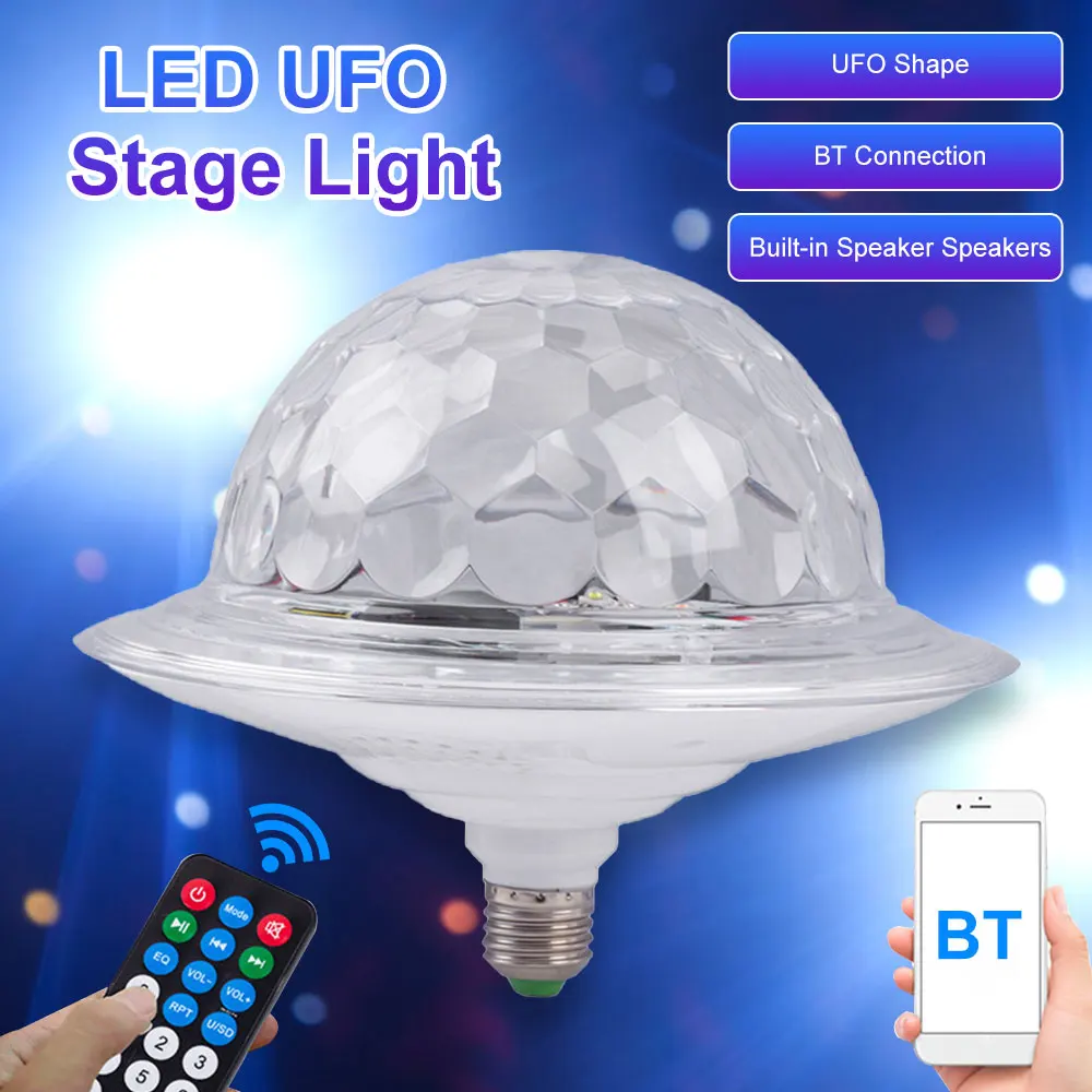 

RGB E27 LED светильник UFO BT, Хрустальный волшебный шар, светодиодная лампа, умный звуковой динамик, музыка, дистанционное управление для умного дома, клуба