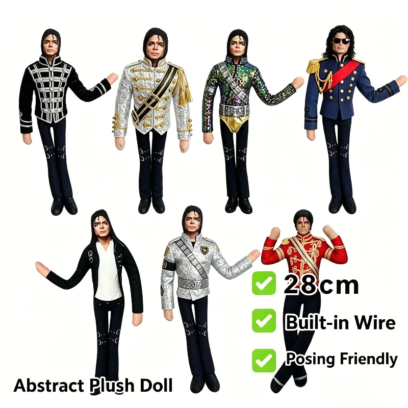 New Style Michael Jackson Cosplay Prop Doll Plush Stuffed Figure Doll Decor Abstract Joint Flexible Mobility Props For Fans Gift