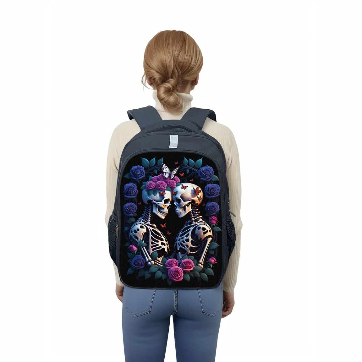 Horror Grim Reaper Riding Motorcycle Backpack Skull Rose Butterfly Gothic Children School Bags Teenager Rucksack Laptop Bag Gift