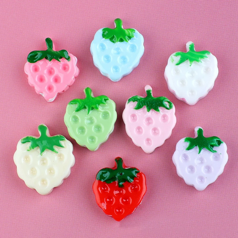 10pcs 14*17mm Diy Resin Strawberry Cookie Biscuit Charms Kawaii Cabochon Sticker Simulated Fake Food Craft Decoration Jewelry