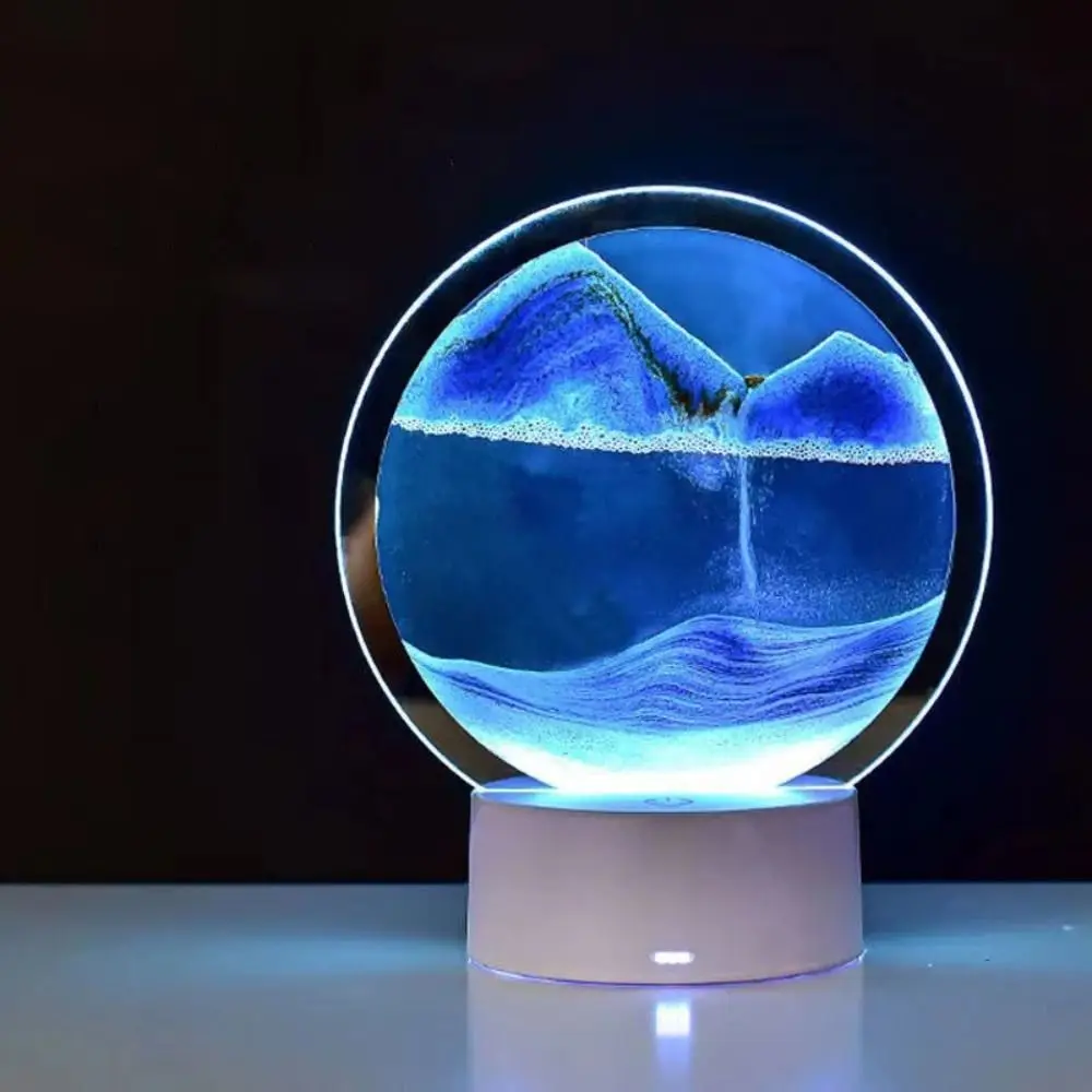 LED RGB Sandscape Lamp Moving Sand Art Night Light with 7 Colors Hourglass Light 3D Deep Sea Display Decoration Christmas Gift