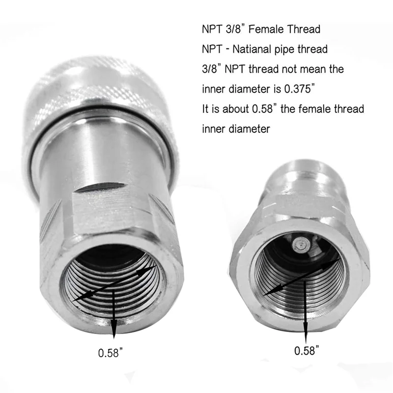

【Flash Sale】4 Set 3/8Inch NPT Thread ISO7241-1A Hydraulic Quick Disconnect Coupler Set With Dust Cap