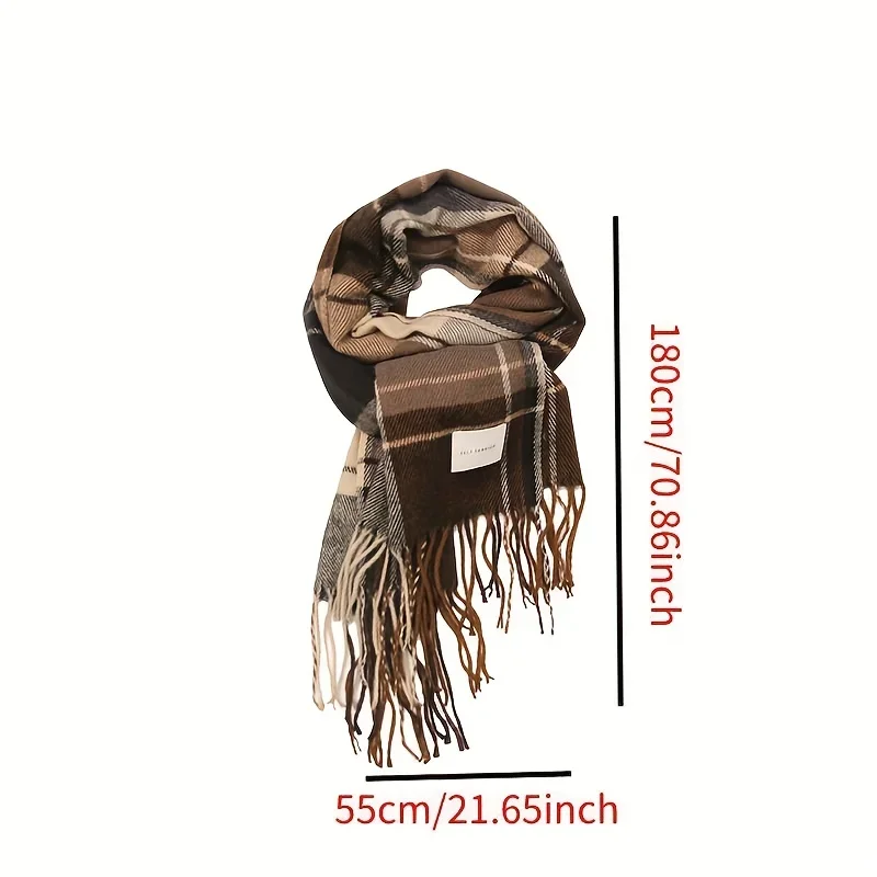 2023 New Vintage Thickened Scarf Lengthened Shawl Stylish Plaid Striped Long Tassel Winter Warm Windproof Neck Scarves