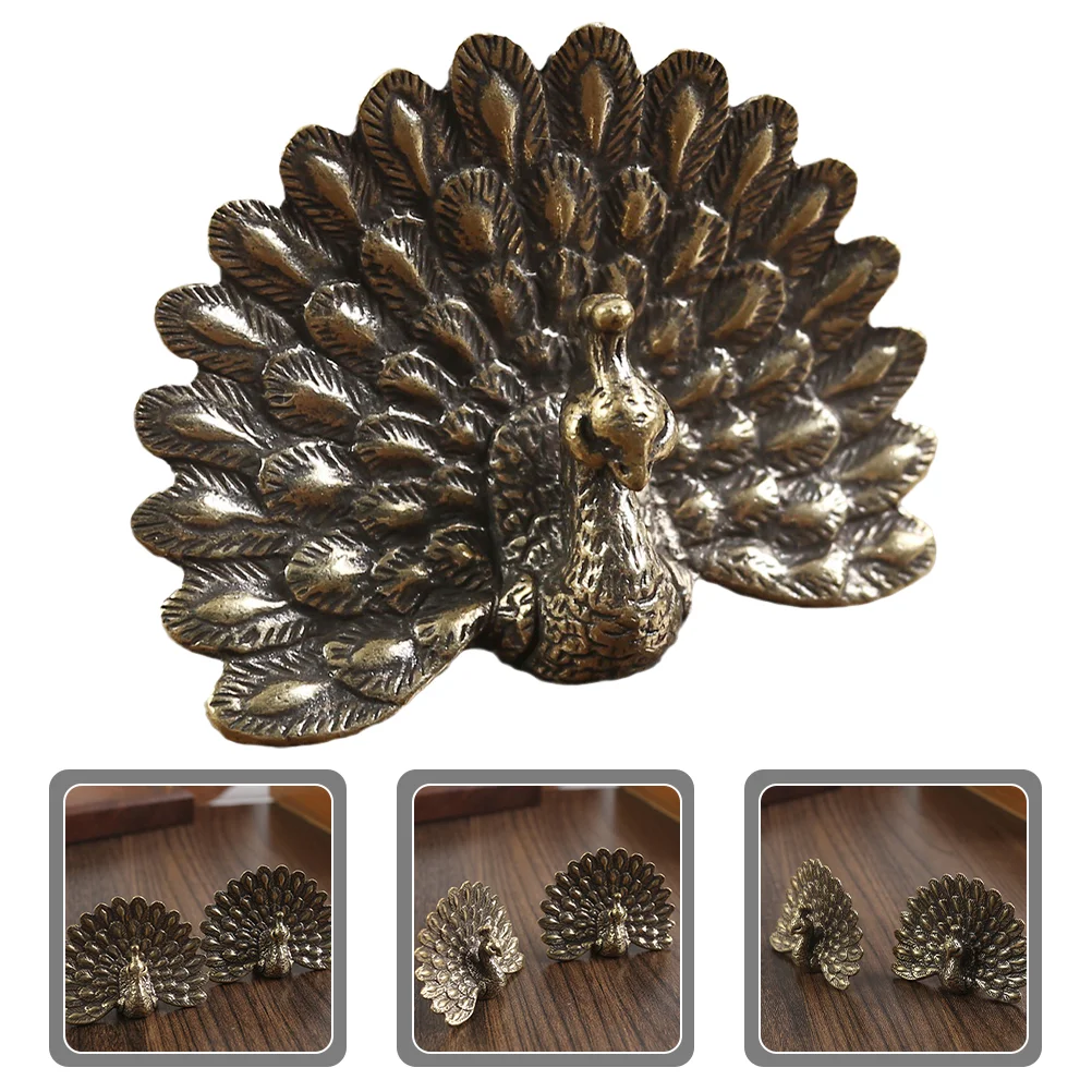 Peacock Decor for Decoration Mini Decorations Home Chinese Ornaments Brass Statue Living Room
