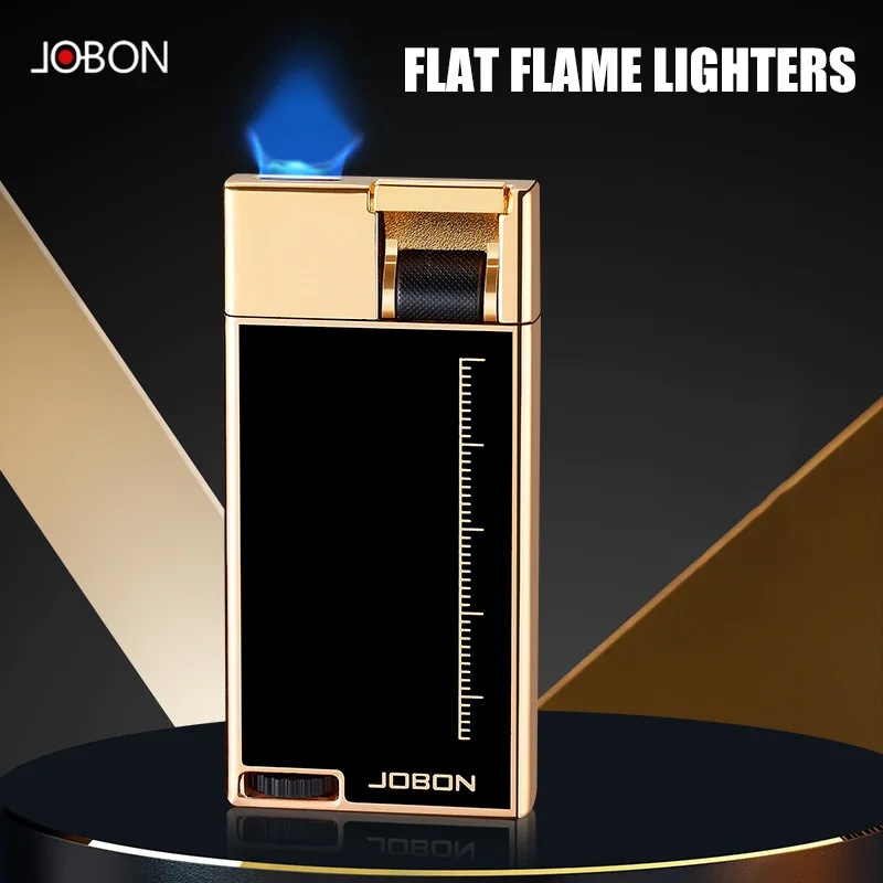 Gear‑Type Flame Adjustment Lighter, JOBON 9MM Slim Body, Flat Blue Flame, Visible Gas Window, Portable Ignition Tool