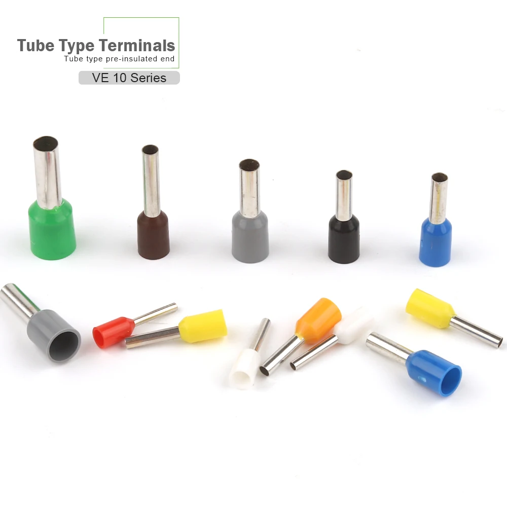 

100PCS VE TUBE Insulated Crimping Terminal E1006 E1008 E1010 E1012 For 1.0mm2 AWG18 Cable cord end Terminals Wire Connector