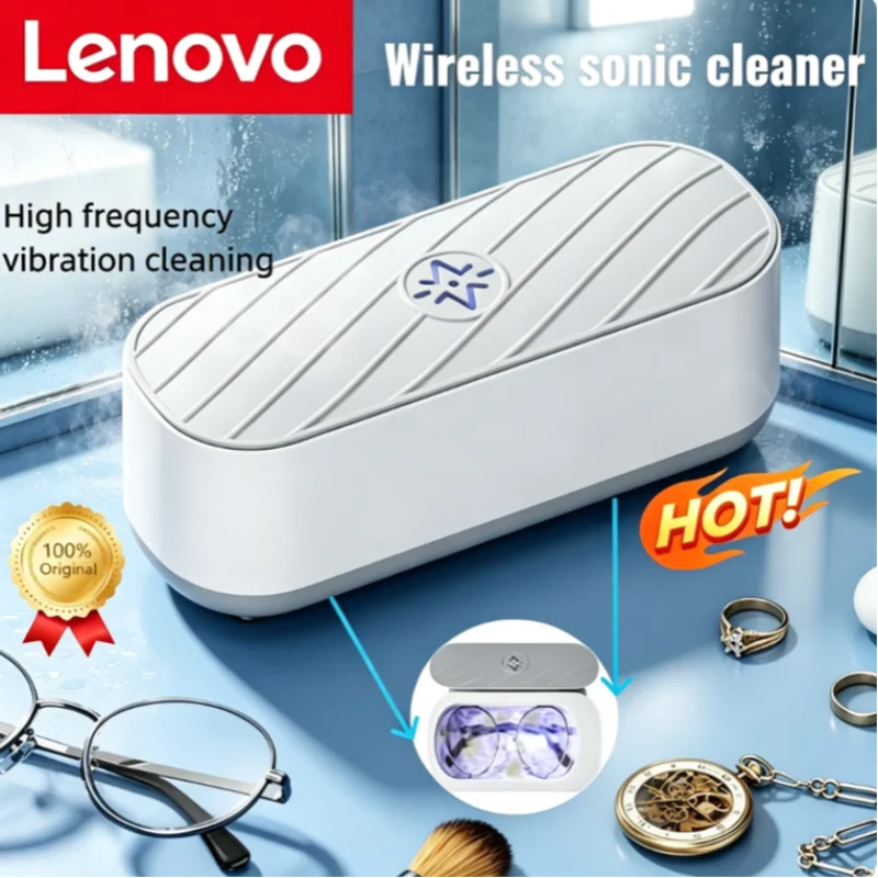 Lenovo 45000Hz Ultrasonic Cleaner USB-C Rechargeable Deep Clean Jewelry Glasses Watches High Frequency Vibration Home Travel New